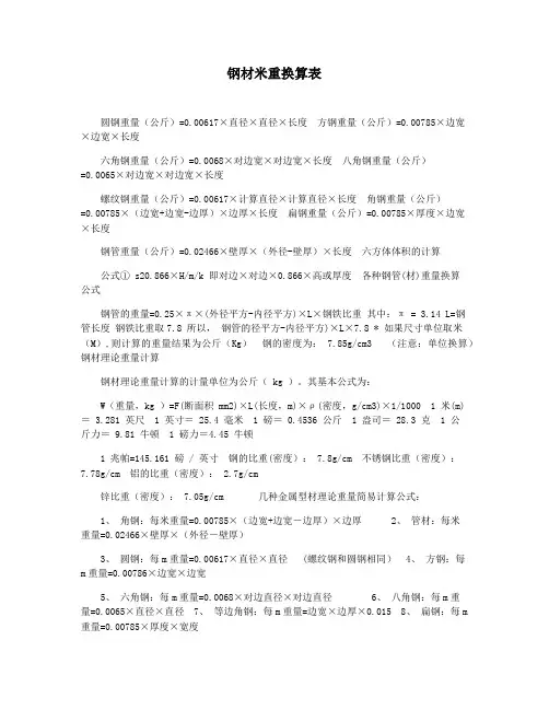 钢材米重换算表