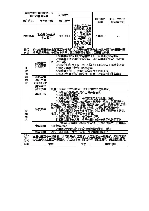 深圳市燃气集团有限公司部门职责 _安全技术部