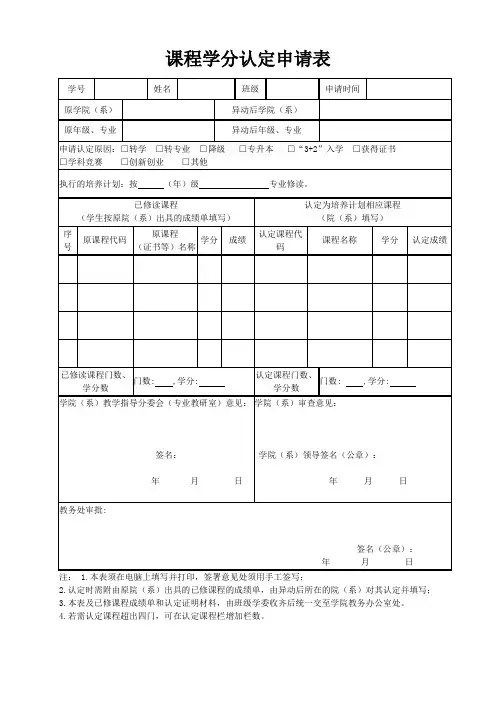 课程学分认定申请表(模板)