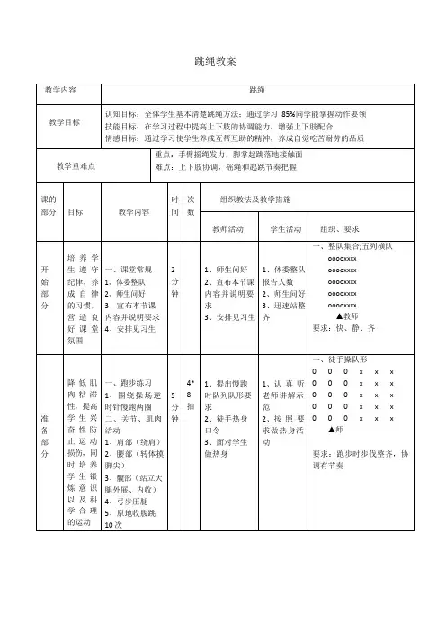 第九章 花样跳绳——跳绳 教案  2021—2022学年人教版初中体育与健康九年级全一册