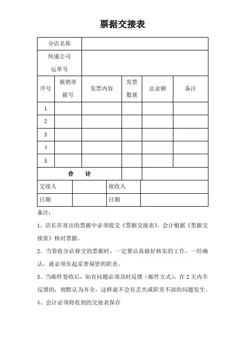 票据交接表,文件签收表格