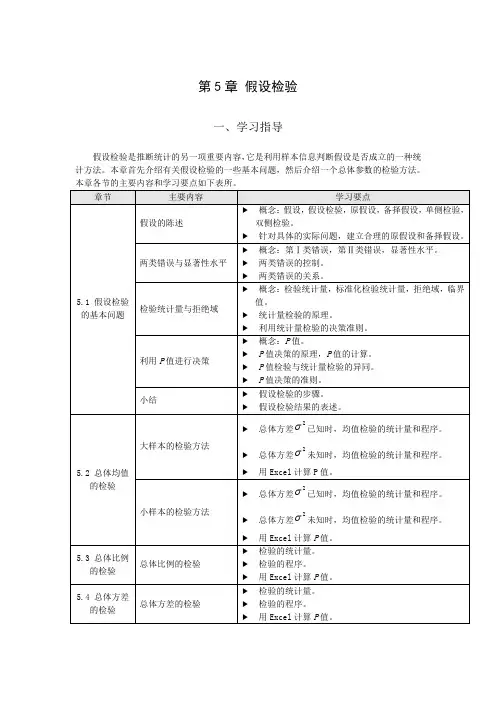 《统计学》课后答案(第二版,贾俊平版)第5章-9章  假设检验