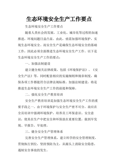 生态环境安全生产工作要点