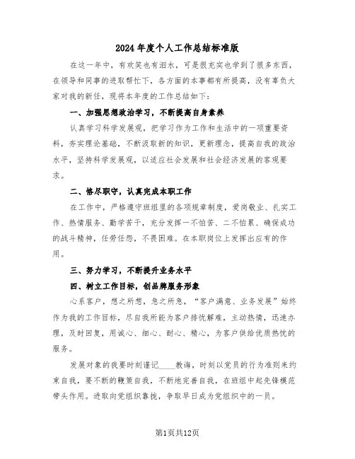 2024年度个人工作总结标准版(5篇)