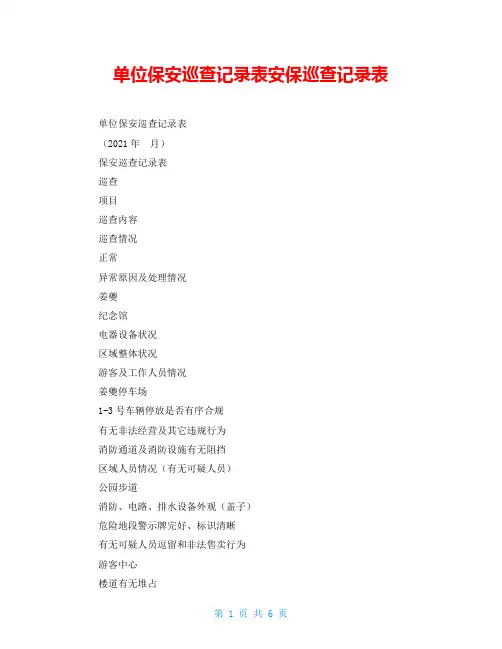 单位保安巡查记录表安保巡查记录表