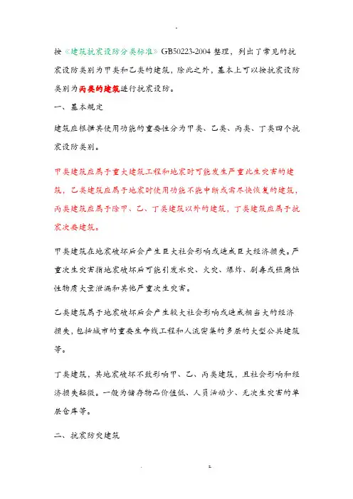 建筑等级划分甲、乙、丙、丁