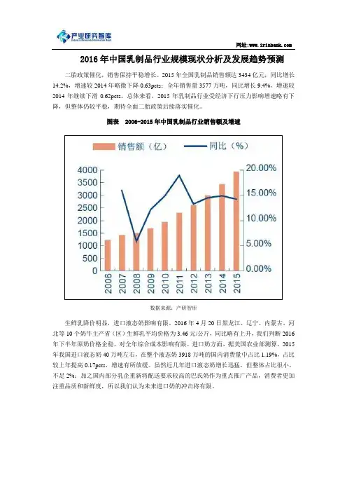 2016年中国乳制品行业规模现状分析及发展趋势预测