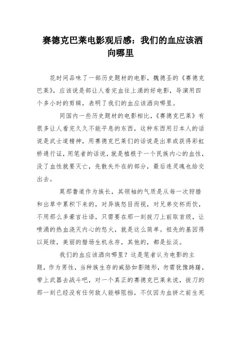 赛德克巴莱电影观后感：我们的血应该洒向哪里