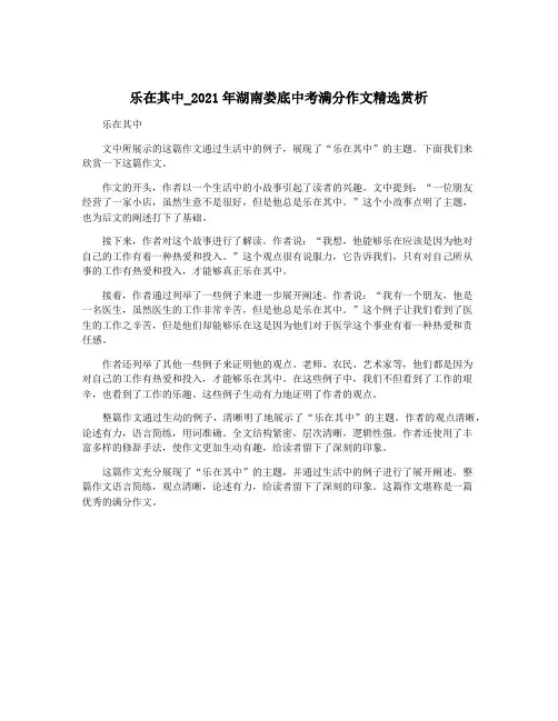 乐在其中_2021年湖南娄底中考满分作文精选赏析