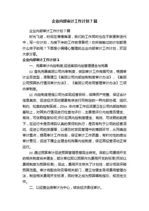 企业内部审计工作计划7篇