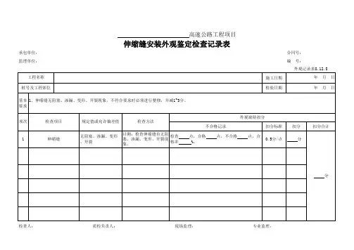 102、伸缩缝安装外观鉴定检查记录表(外观记录表8.12.8)