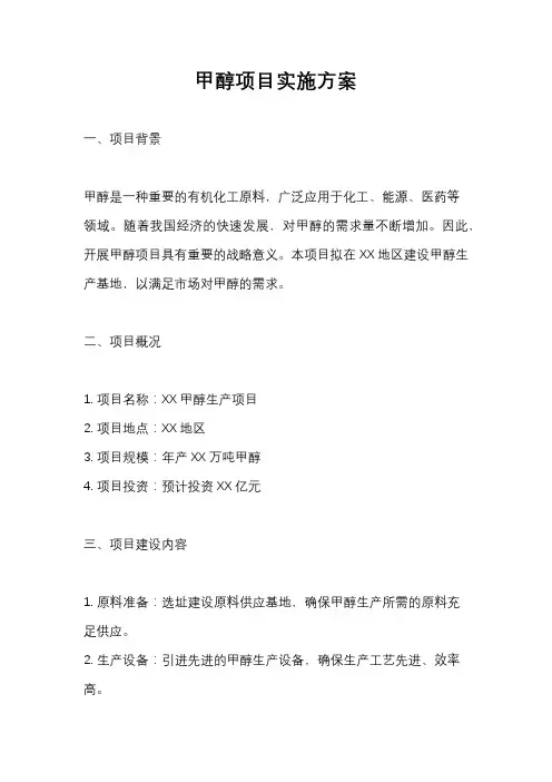 甲醇项目实施方案