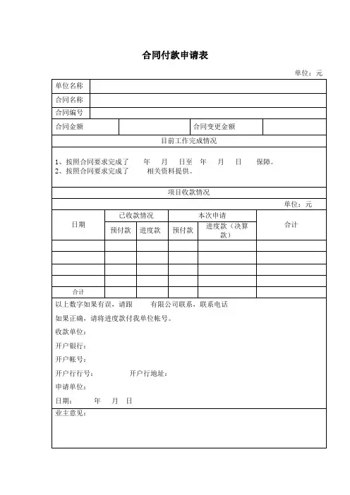 付款申请函模板