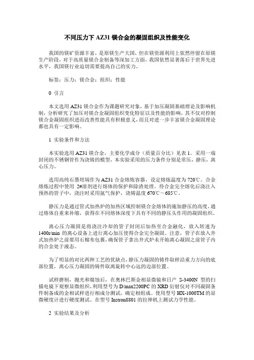 不同压力下AZ31镁合金的凝固组织及性能变化