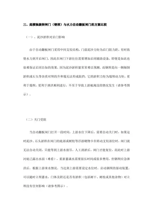 钢坝、底横轴旋转钢闸门与自控翻板门的比较