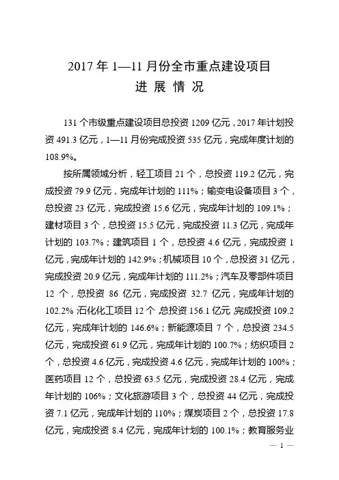2017年111月份全重点建设项目