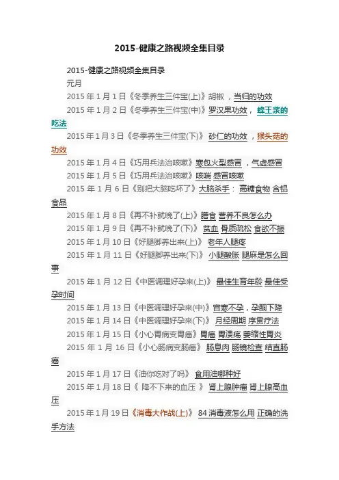 2015-健康之路视频全集目录