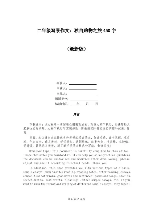 二年级写景作文：独自购物之旅450字