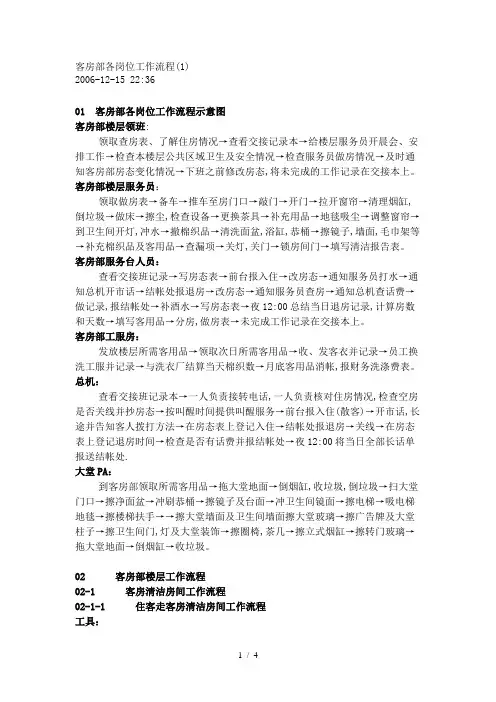 客房部各岗位工作流程