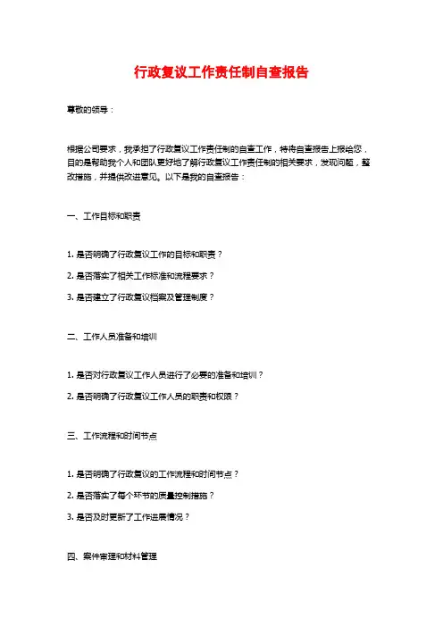 行政复议工作责任制自查报告