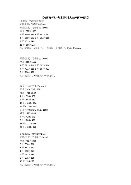 电脑美术设计师常用尺寸大全(平面与网页)