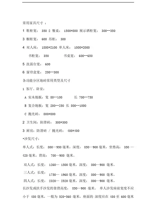 家具常用尺寸大全