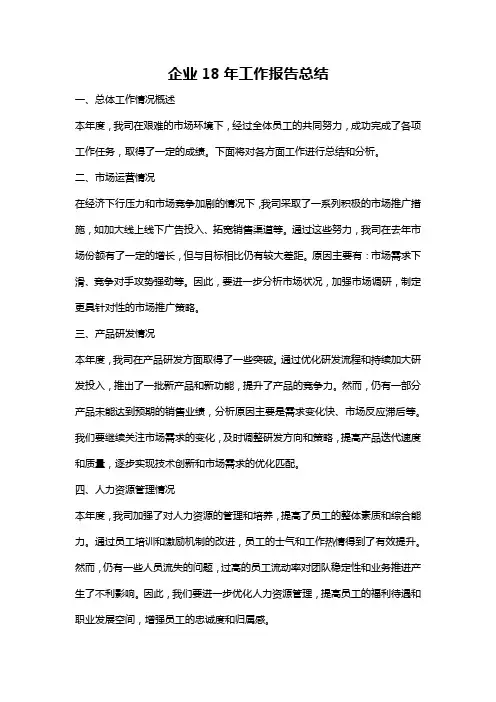 企业18年工作报告总结