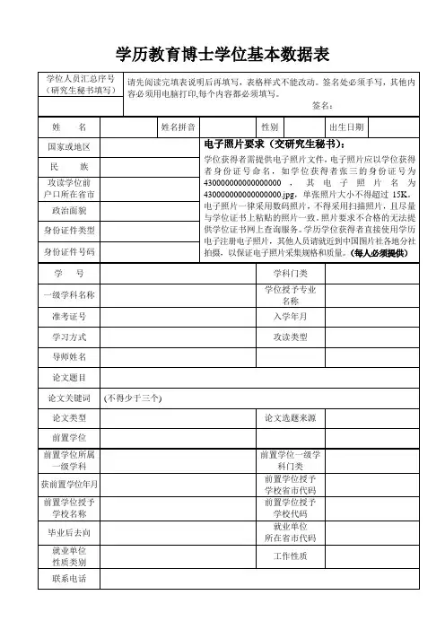 学历教育博士学位基本数据表