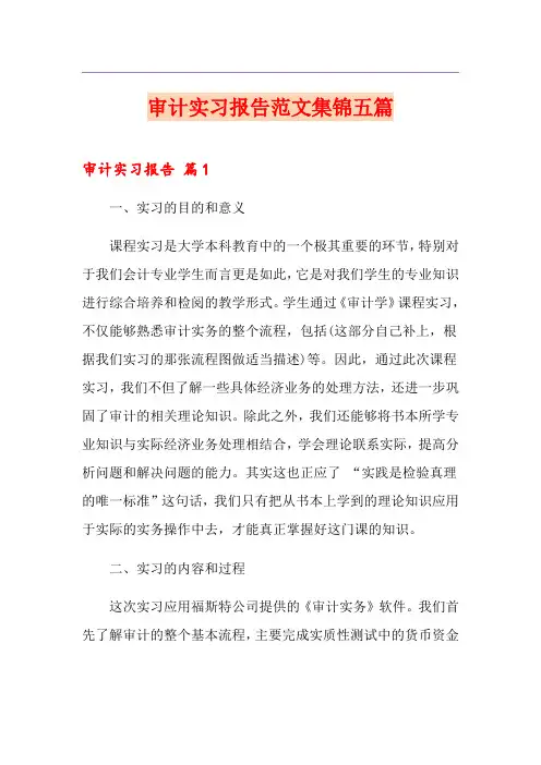 审计实习报告范文集锦五篇