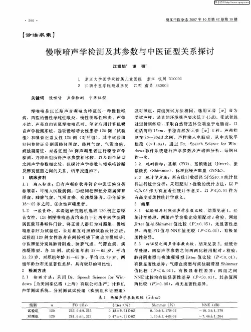 慢喉喑声学检测及其参数与中医证型关系探讨