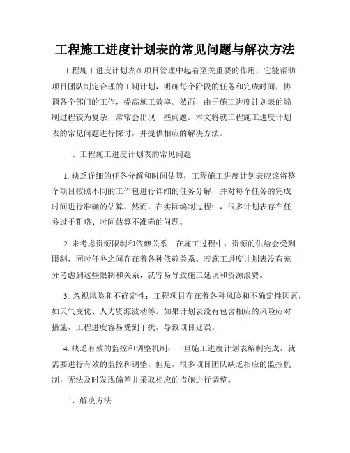 工程施工进度计划表的常见问题与解决方法