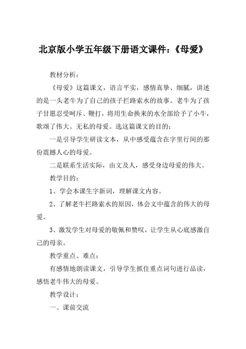 北京版小学五年级下册语文课件《母爱》