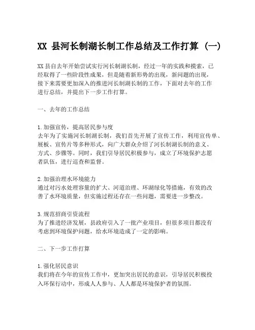 XX县河长制湖长制工作总结及工作打算 (一)