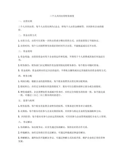 三个人共同出资财务制度