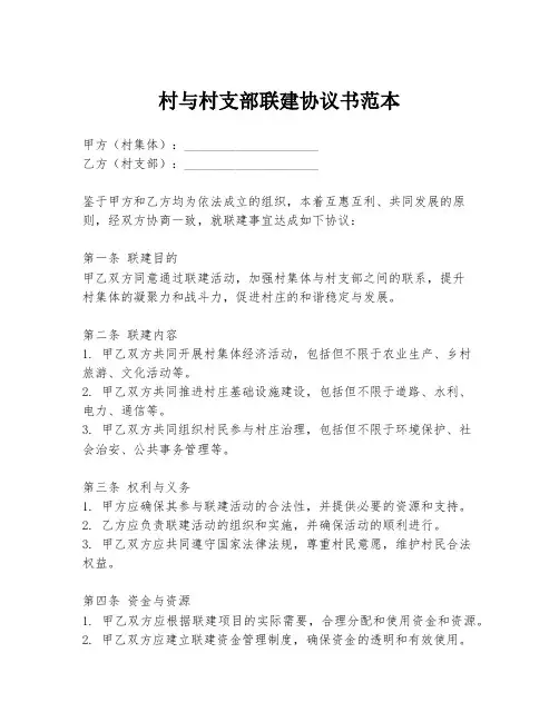 村与村支部联建协议书范本