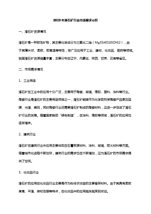 2023年滑石矿行业市场需求分析
