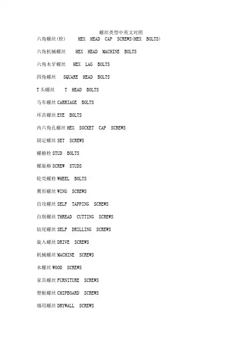 螺丝类型中英文对照