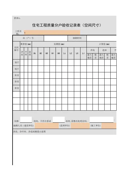 附表4 住宅工程质量分户验收记录表(空间尺寸)