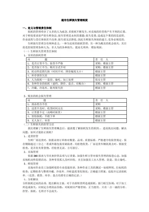 超市生鲜损失管理制度