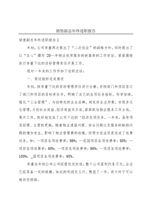 销售副总年终述职报告