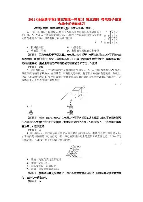 《金版新学案》高三物理一轮复习 第三课时 带电粒子在复合场中的运动练习