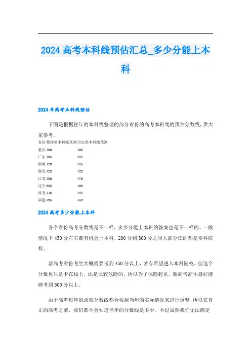 2024高考本科线预估汇总多少分能上本科