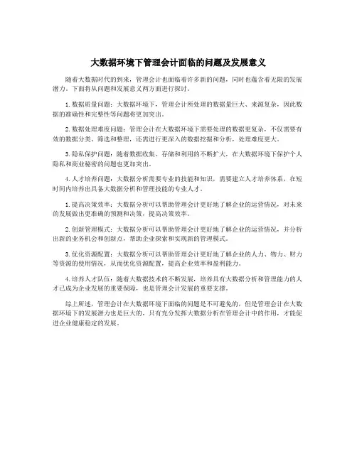 大数据环境下管理会计面临的问题及发展意义