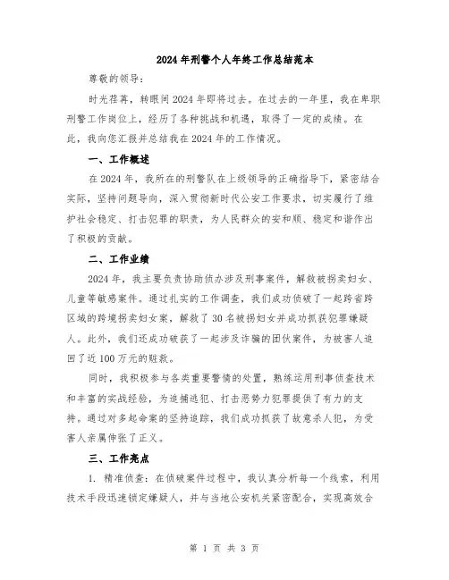 2024年刑警个人年终工作总结范本