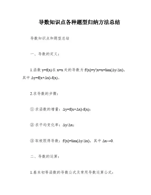 导数知识点各种题型归纳方法总结