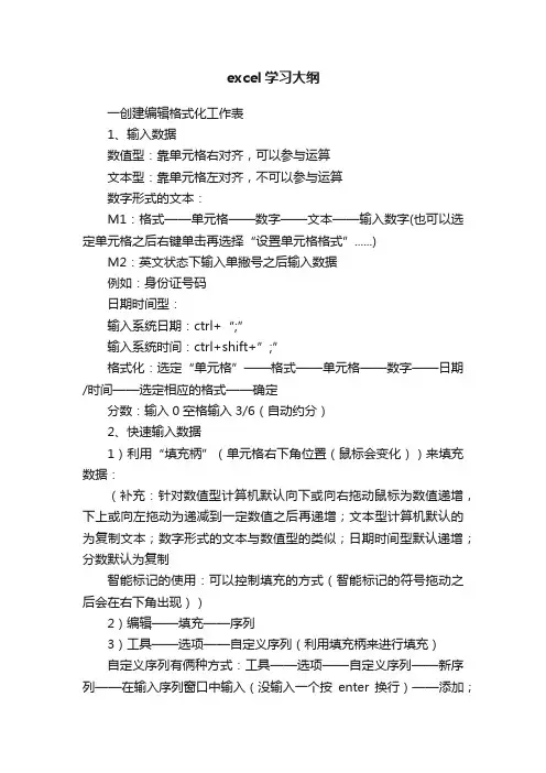 excel学习大纲
