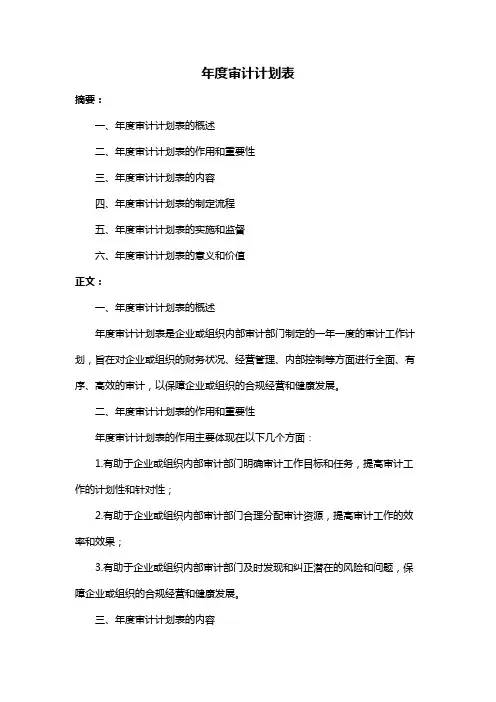 年度审计计划表