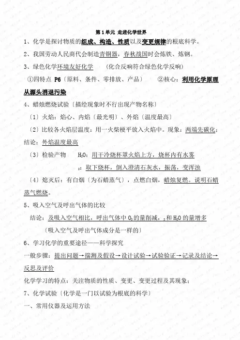 九年级化学沪教版各章节知识点必备