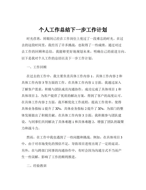 个人工作总结下一步工作计划