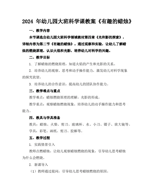 2024年幼儿园大班科学课教案《有趣的蜡烛》